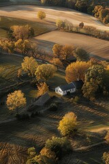 Poster - A scenic aerial view of a farm in the countryside, perfect for agricultural or rural lifestyle concepts.