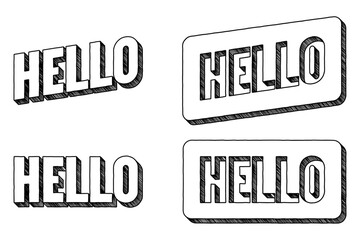 Poster - Word ‘Hello’ written in doodle-style block lettering with three-dimensional shading effect