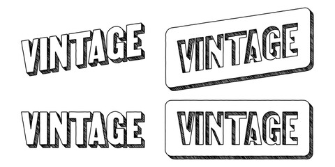 Poster - Word ‘Vintage’ written in doodle-style block lettering with three-dimensional shading effect