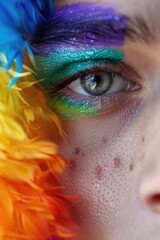 Aufkleber - Close-up of a person with vibrant and bold makeup, suitable for beauty and fashion concepts.