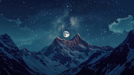 Poster - A scenic view of a mountain with a full moon in the sky. Perfect for nature and landscape concepts.