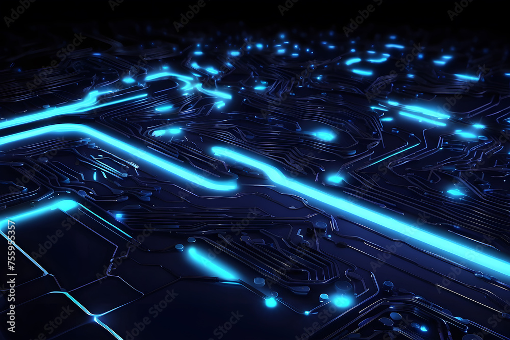 Abstract neon blue tech circuit board lines sci-fi banner design ...