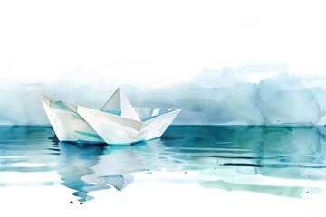 Poster - Simple paper boat floating on calm water, suitable for various projects.