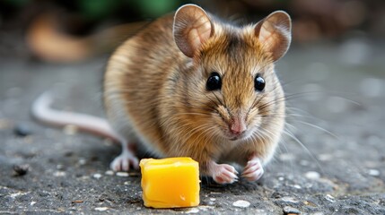 Sticker - a close up of a rodent near a piece of butter on the ground with it's front paws on a piece of butter.