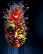 splattered fruit face,wellness,healthy lifestyle,zen-like,abstract,fantasy,concept illustration,copy space for text