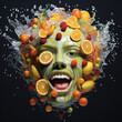 splattered fruit face,lifestyle,satisfaction,wellness,abstract fantasy,concept illustration
