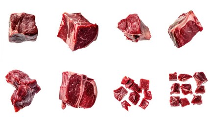 Canvas Print - Assorted meat pieces on a clean white surface, ideal for food concepts.