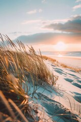 Aufkleber - A beautiful sunset scene over sand dunes, perfect for travel or nature concepts.