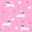Cute seamless pattern with dalmatian and flowers. Vector hand drawn illustration.