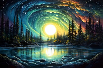 Wall Mural - A starry night filled with cosmic marvels