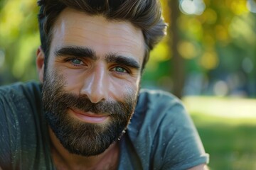 Aufkleber - Detailed view of a man with a beard, suitable for various projects.