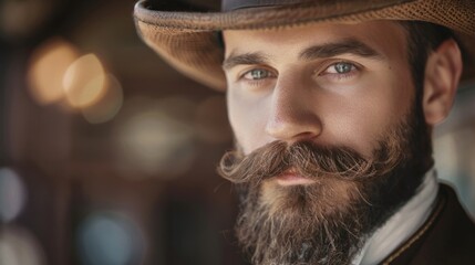 Poster - A man with a beard wearing a hat. Suitable for various concepts.