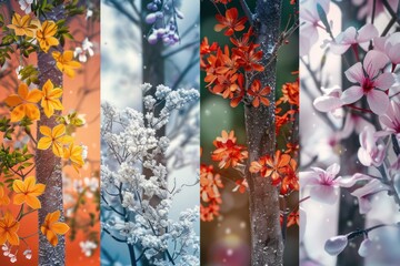 Poster - A series of four images featuring different types of flowers. Perfect for botanical projects.
