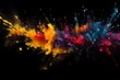A black background with colorful ink splatters