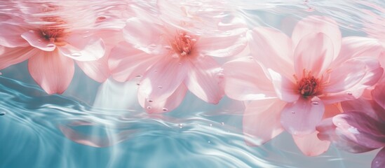 Sticker - A beautiful display of pink flowers, floating gracefully in the water. The vibrant hues of magenta petals create a stunning pattern, resembling an art piece