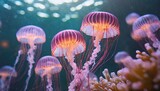 Fototapeta Uliczki - several jellyfish in the sea