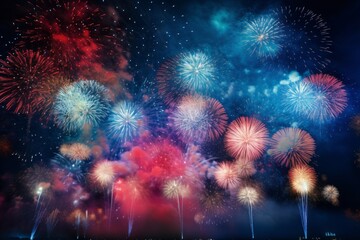 a close up of kinetic fireworks exploding in the night sky, celebrating an event