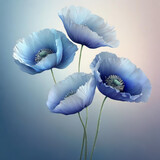 Fototapeta Kwiaty - Piękne niebieskie Maki na gradientowym tle. Generative AI