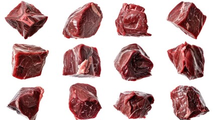 Poster - Various cuts of meat wrapped in plastic packaging, suitable for food industry concepts.
