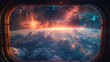 Cosmic nebula from a spaceship window