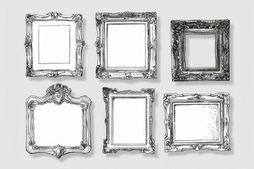 Poster - A set of four ornate silver picture frames. Perfect for elegant home decor or professional photography displays.