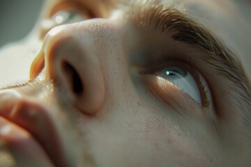 Poster - Close up of a person's face with a pair of scissors in their mouth. Great for barber or hair cutting concept.