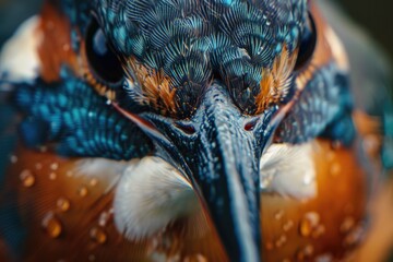 Poster - Close up of a bird with water droplets on its head. Suitable for nature and wildlife themes.