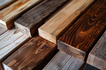 Poster - A close-up of a bunch of wood planks. Suitable for construction or renovation projects.