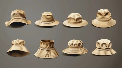Aufkleber - Group of hats displayed on a table, suitable for fashion or retail concepts.