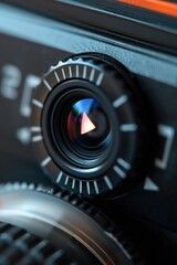 Poster - Close up of a camera with a lens. Suitable for technology concepts.