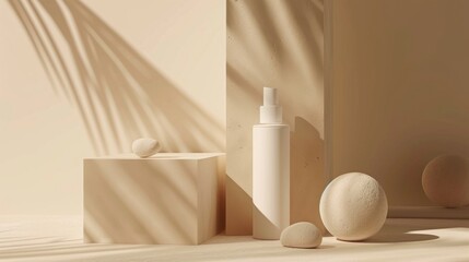 Poster - A bottle of lotion placed next to two balls. Suitable for beauty and skincare concepts.