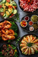 Aufkleber - A table filled with diverse types of food, ideal for food-related projects.