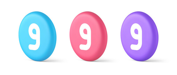 Poster - Nine number button calculation math financial budget web app 3d realistic isometric circle icon