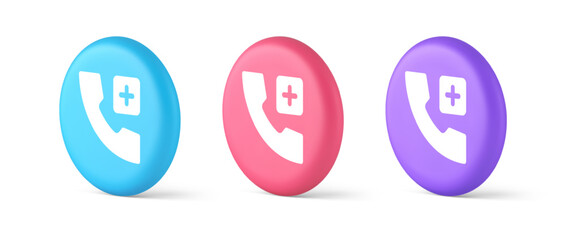 Poster - Call phone add emergency hotline service button 3d realistic isometric circle icon
