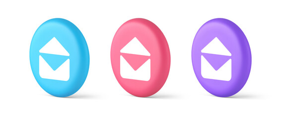 Poster - Email open envelope letter received incoming message button 3d realistic isometric circle icon
