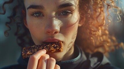 Poster - Close up of a person eating food, perfect for food blogs or restaurant advertisements.