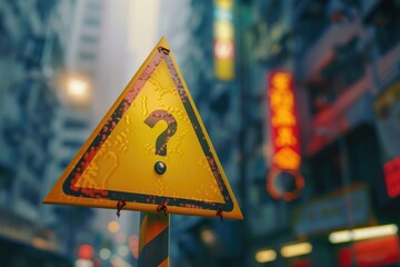 Poster - A yellow sign with a question mark symbol. Suitable for various concepts.