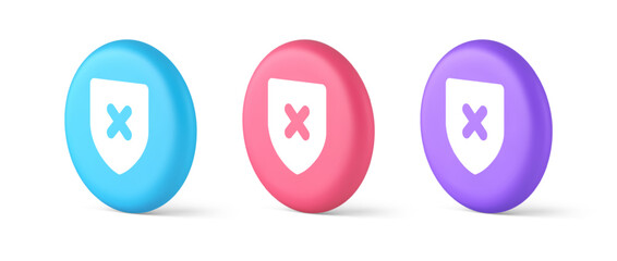 Poster - Decline shield button cross mark wrong unsend defense virtual guard 3d realistic circle icon