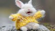 Cute white rabbit felted from wool. Handmade soft toy. A figurine of a fairy tale character. Illustration for varied design.