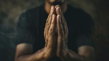 Aufkleber - Close-up of hands clasped together. Suitable for concepts of unity and teamwork.
