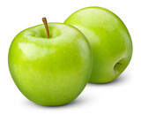 Fototapeta  - Green apple transparent PNG. Green apples isolated on transparent or white background. Two green apples isolate.