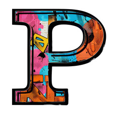 Wall Mural - Letter P in Comic Book Style Isolated on Transparent or White Background, PNG