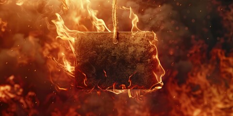 Aufkleber - A fire with a sign hanging from its side. Suitable for various design projects.