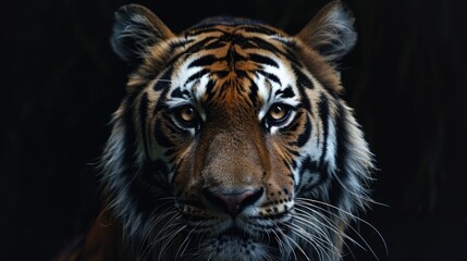 Poster - Close up of a tiger's face, suitable for wildlife themes.