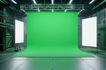 Poster - Green screen in a spacious room, perfect for video production.