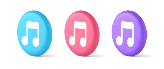 Poster - Music note audio sound button audio sound listening production 3d realistic isometric circle icon