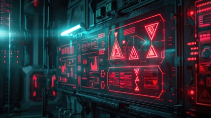 Poster - A room filled with red lights, perfect for adding a dramatic ambiance to any project.
