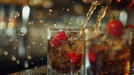 Aufkleber - A close up of a drink being poured into a glass. Ideal for beverage advertisements.