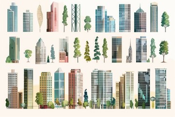Poster - A group of buildings with trees in the foreground. Suitable for urban and environmental concepts.