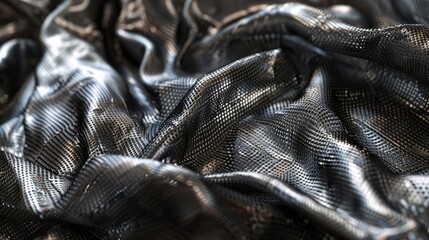 Poster - Close up of shiny black fabric, suitable for textile backgrounds.